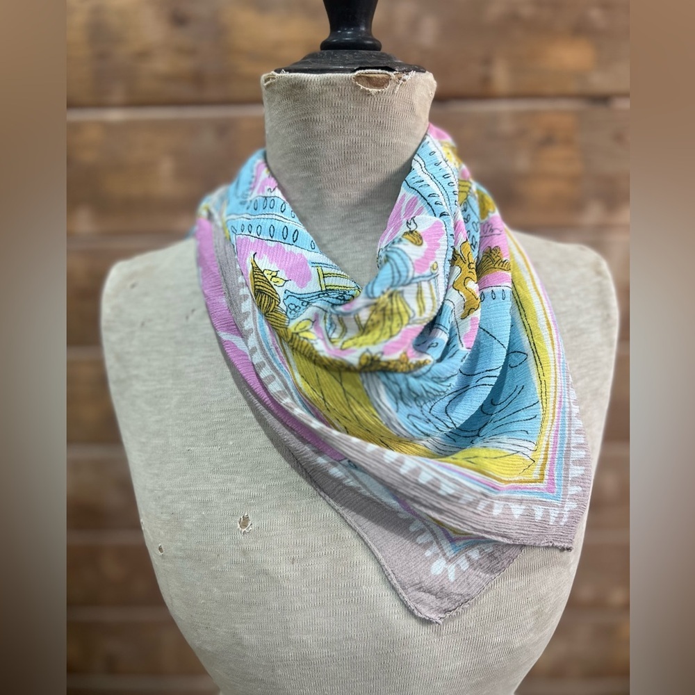 Vintage Vanette Creations Scarf Asian Themed Print Multi Colored 29” x 29”